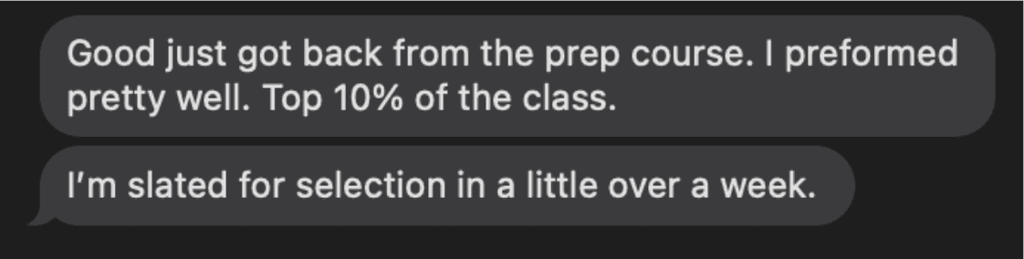 A message from a client who knew how to train for special forces assessment and selection